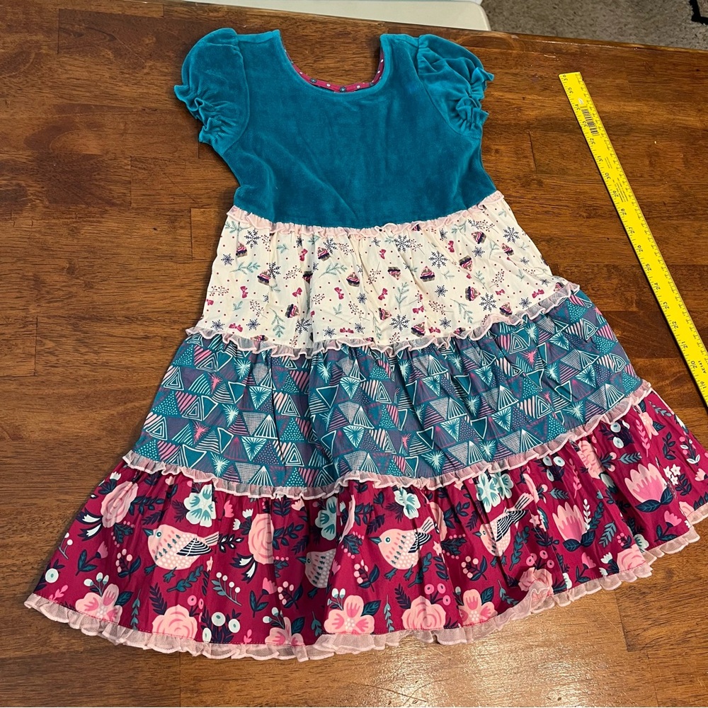 Wildflowers Teal and Pink dress bird floral cake velour top size 8 - Picture 1 of 5